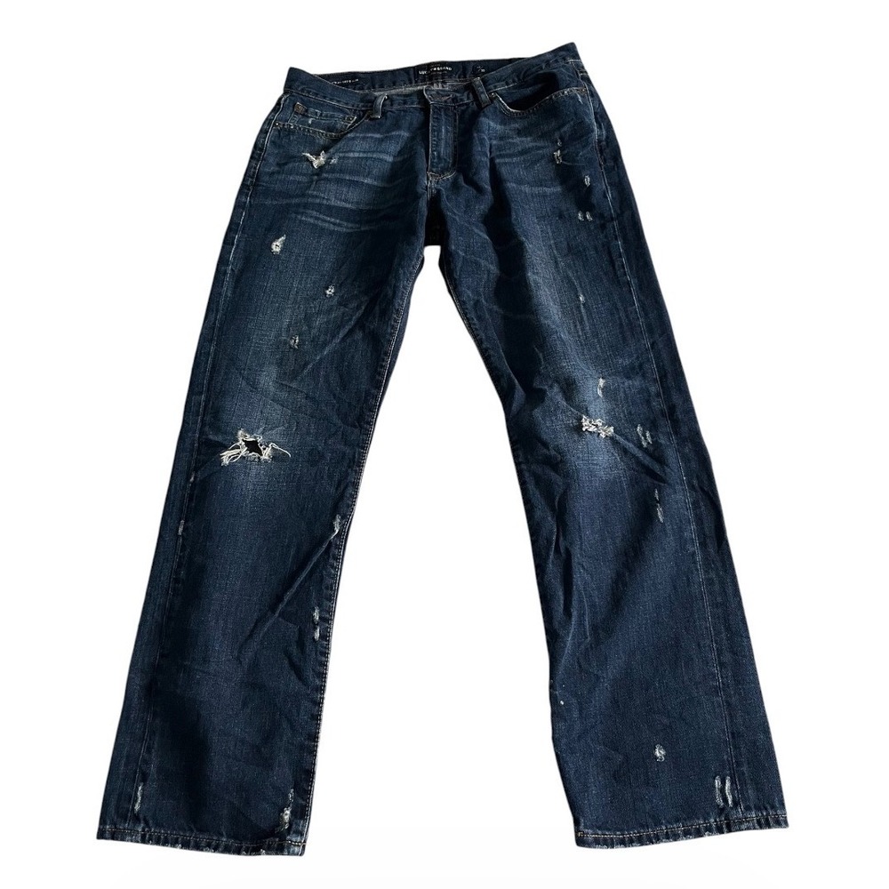 Lucky Brand 410 Athletic Slim Mens Jeans 33x30 Blue Stretch Casual Distressed - Picture 2 of 8